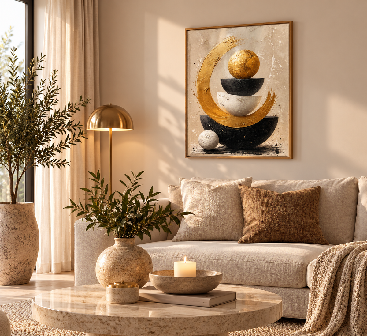 Abstrakt Balans och Guld – Inramad Exklusiv Matt Poster